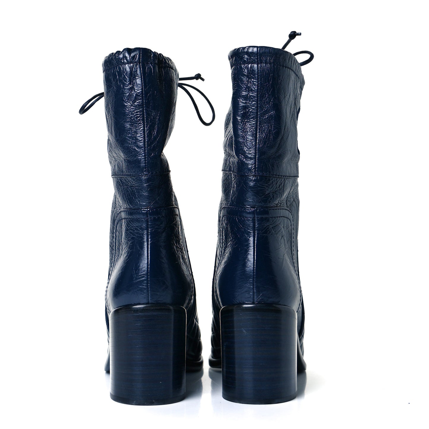 Crumpled Calfskin Quilted Cap Toe Short Boots 39.5 Blue Black