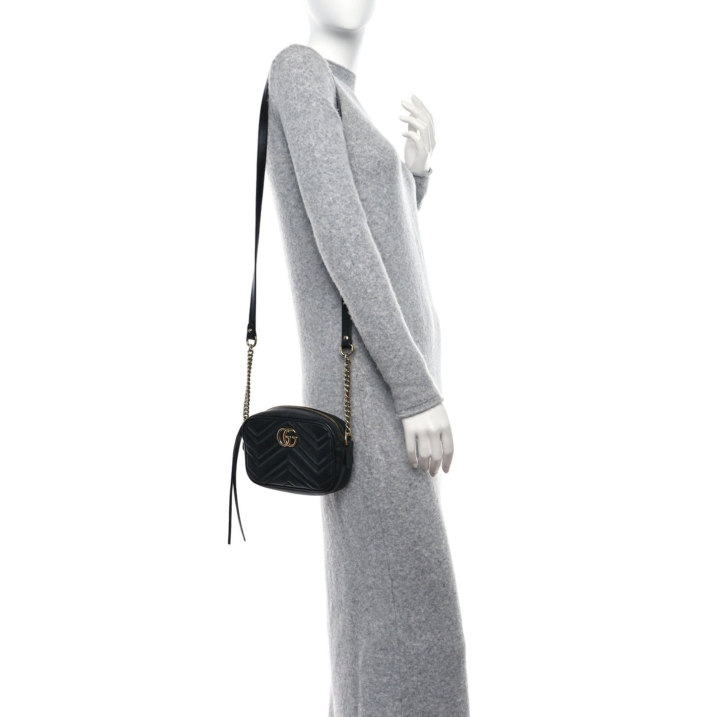 Calfskin Matelasse Mini GG Marmont Chain Shoulder Bag Black