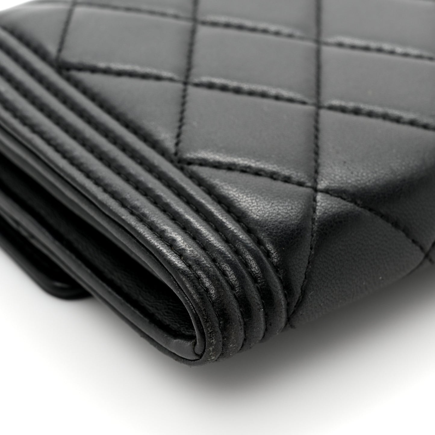 Lambskin Quilted Large Boy Gusset Flap Wallet Black