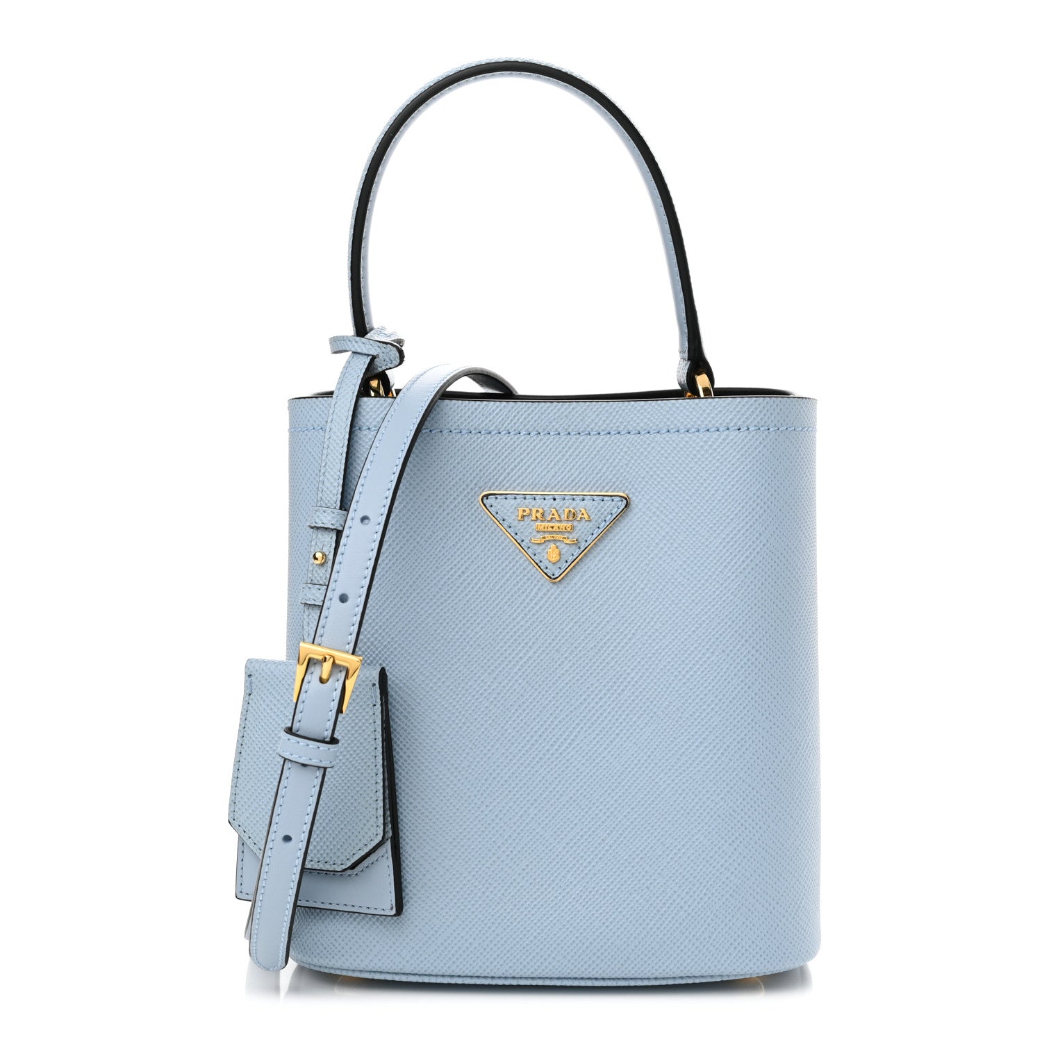 Prada Saffiano Cuir Calfskin Small Panier Bucket Bag Celeste
