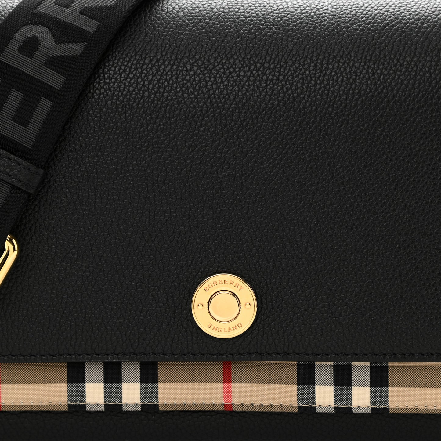 Grainy Calfskin Vintage Check Note Crossbody Bag Black