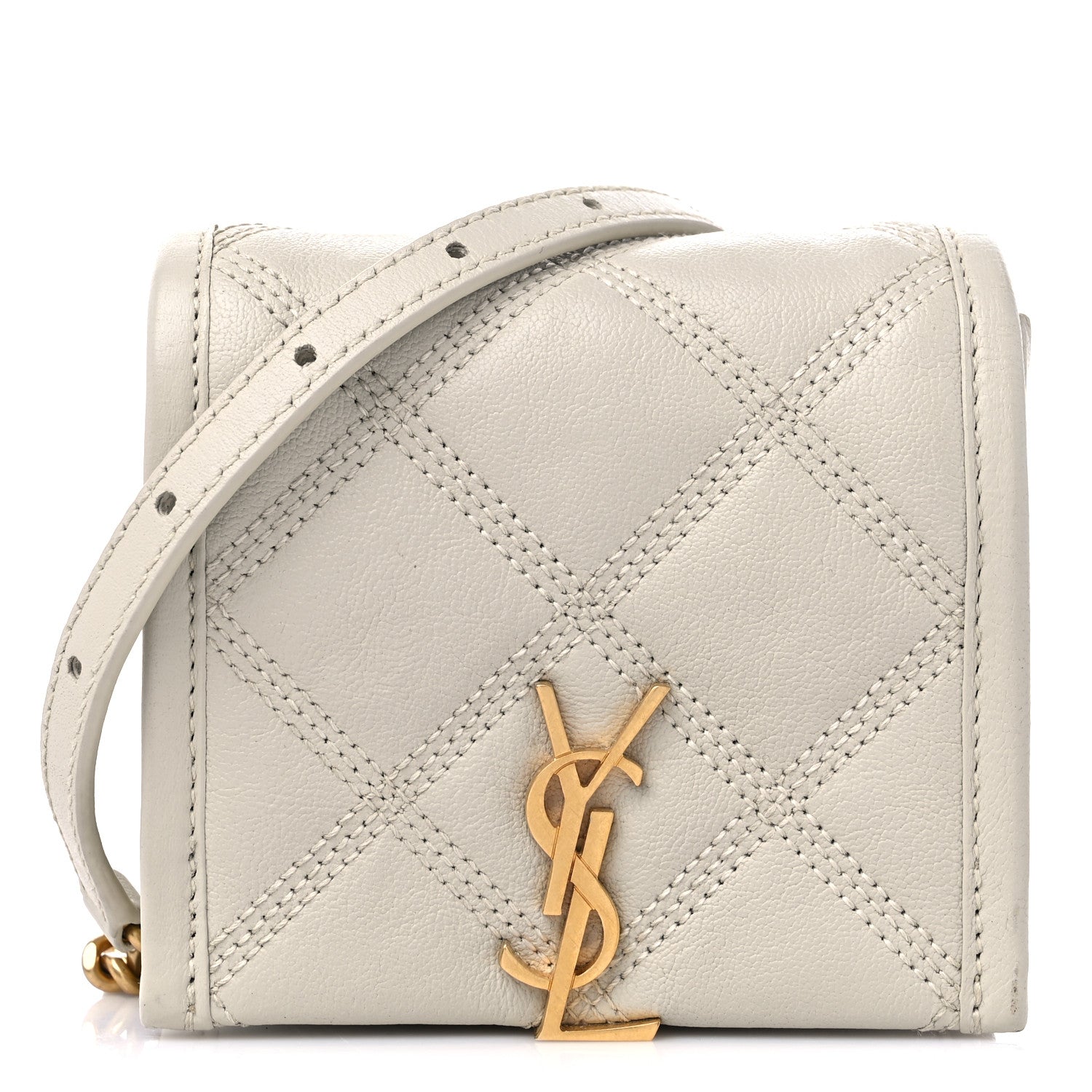 Saint Laurent Lambskin Diamond Quilted Becky Belt Bag White