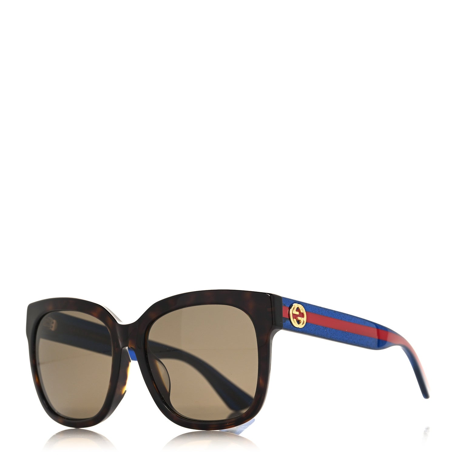 Gucci Square Frame Glitter Sunglasses GG0034SA Tortoise Blue