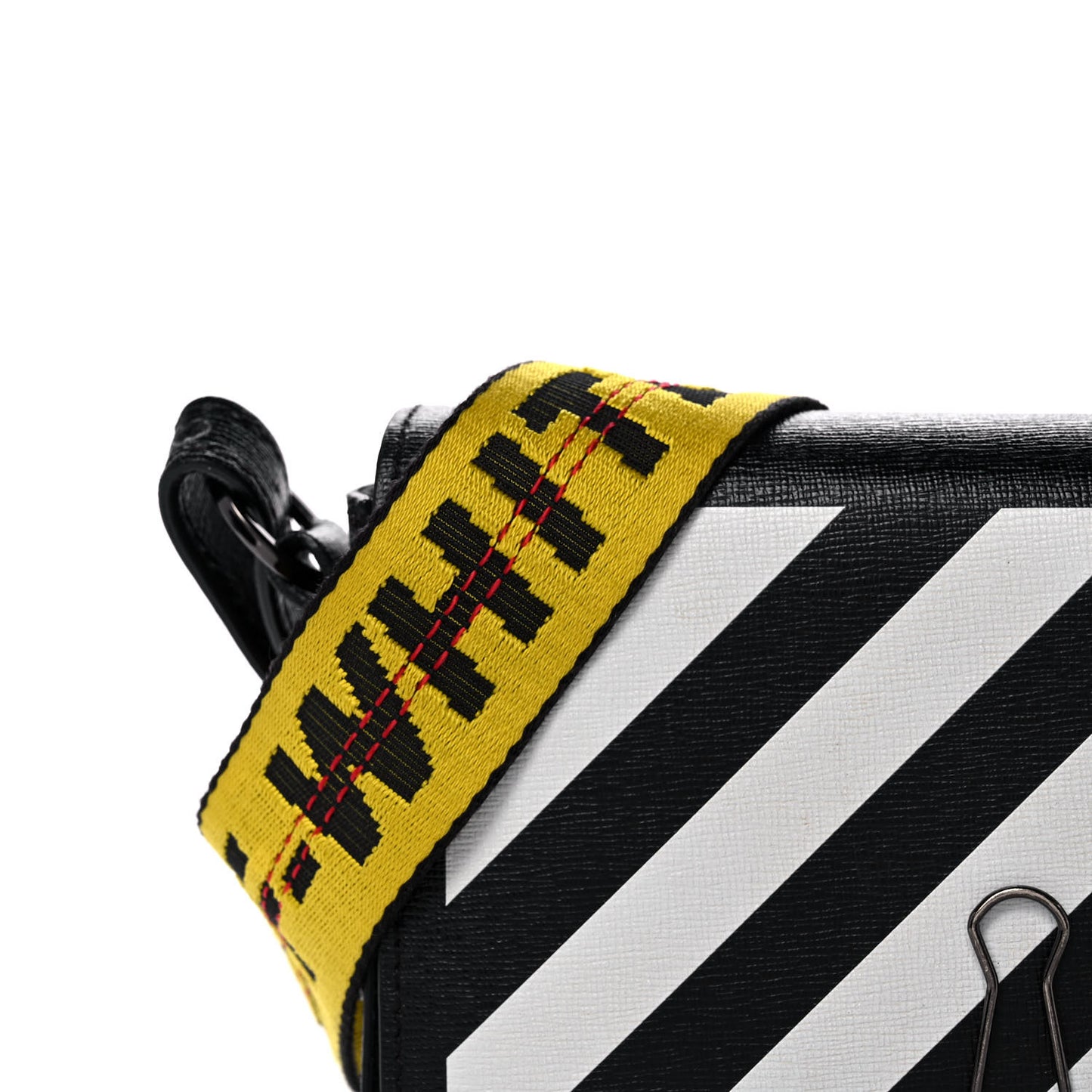 Saffiano Striped Mini Diag Binder Clip Bag Black White Yellow