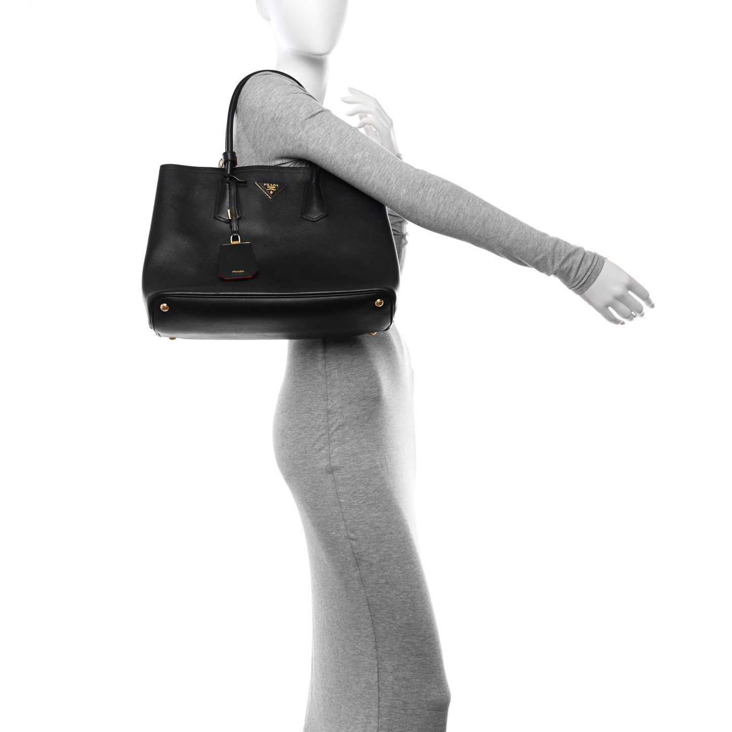 Saffiano Cuir Medium Double Bag Black Fuoco