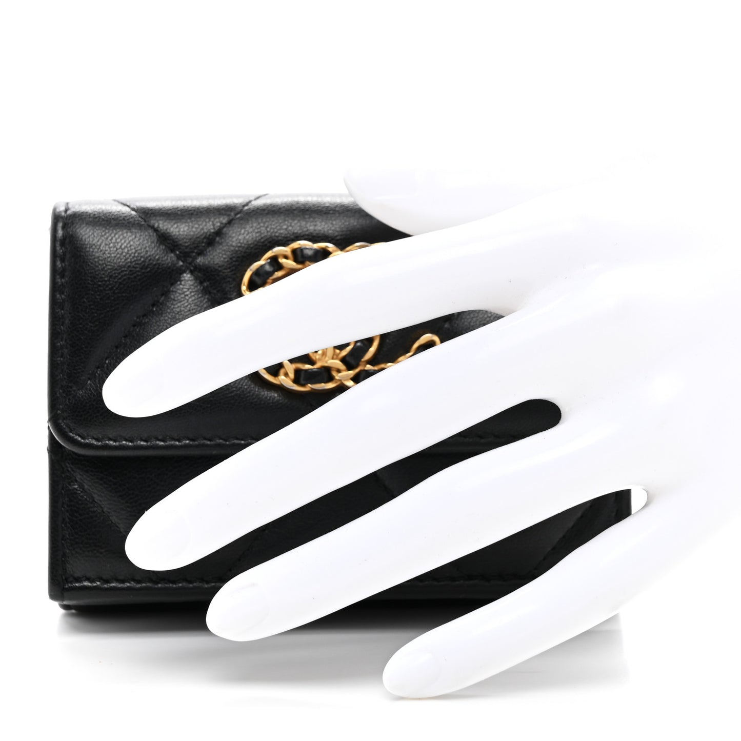 Lambskin Quilted Chanel 19 Flap Card Holder Black