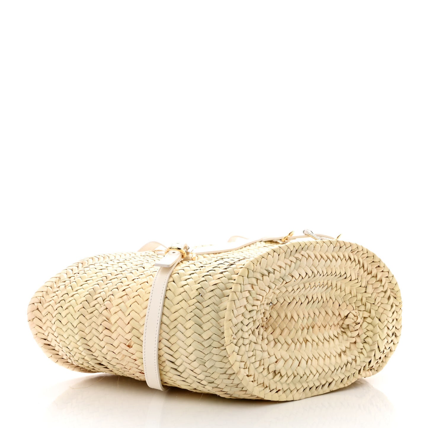 Raffia Woven Calfskin Voyou Basket Bag White