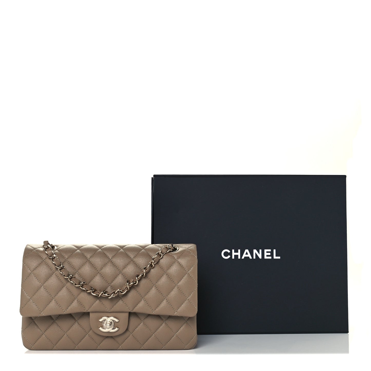 Caviar Quilted Medium Double Flap Dark Beige
