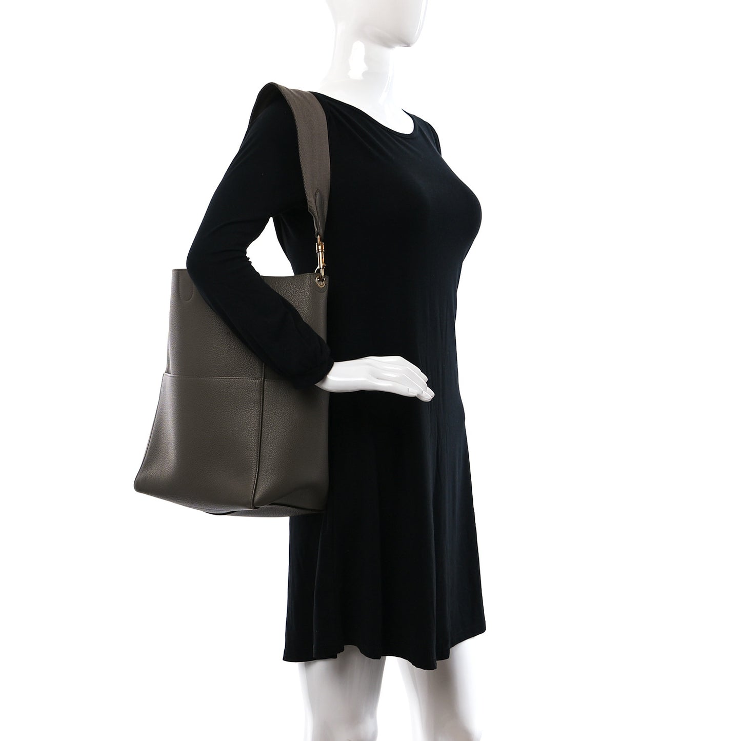 Soft Grained Calfskin Sangle Bucket Bag Taupe