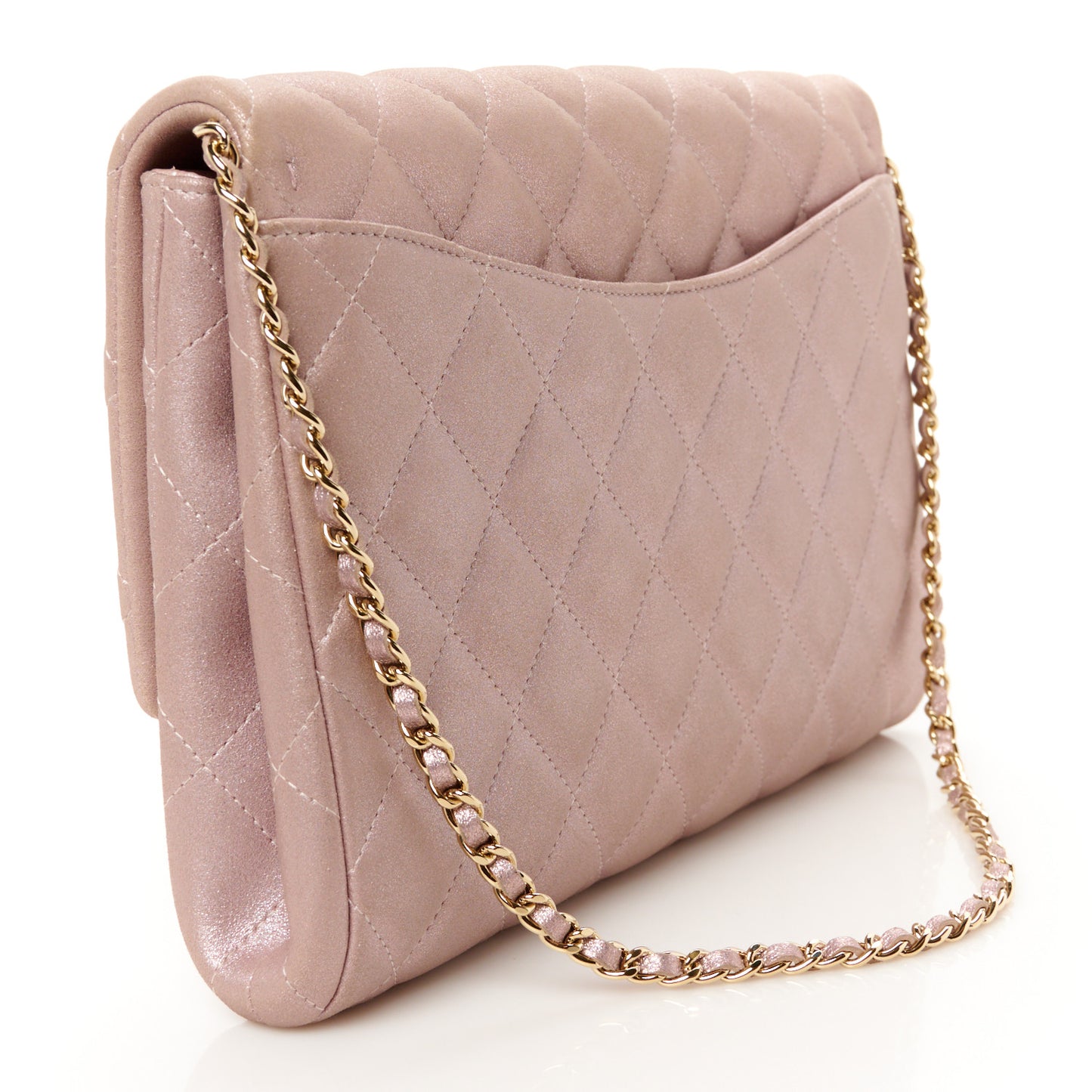 Iridescent Calfskin Quilted Clutch With Chain Flap Pink