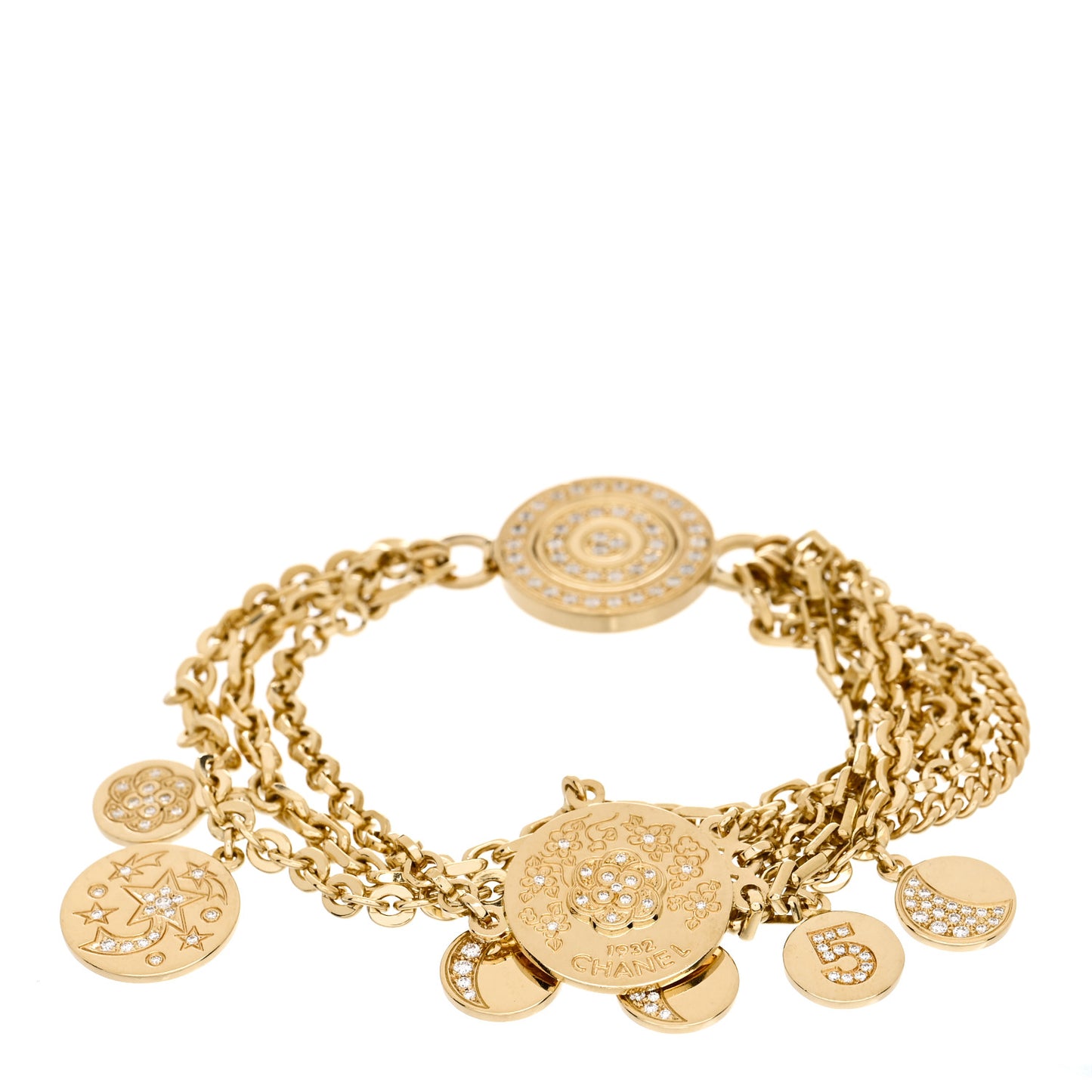 18K Yellow Gold Diamond Comete Camelia Charm Bracelet