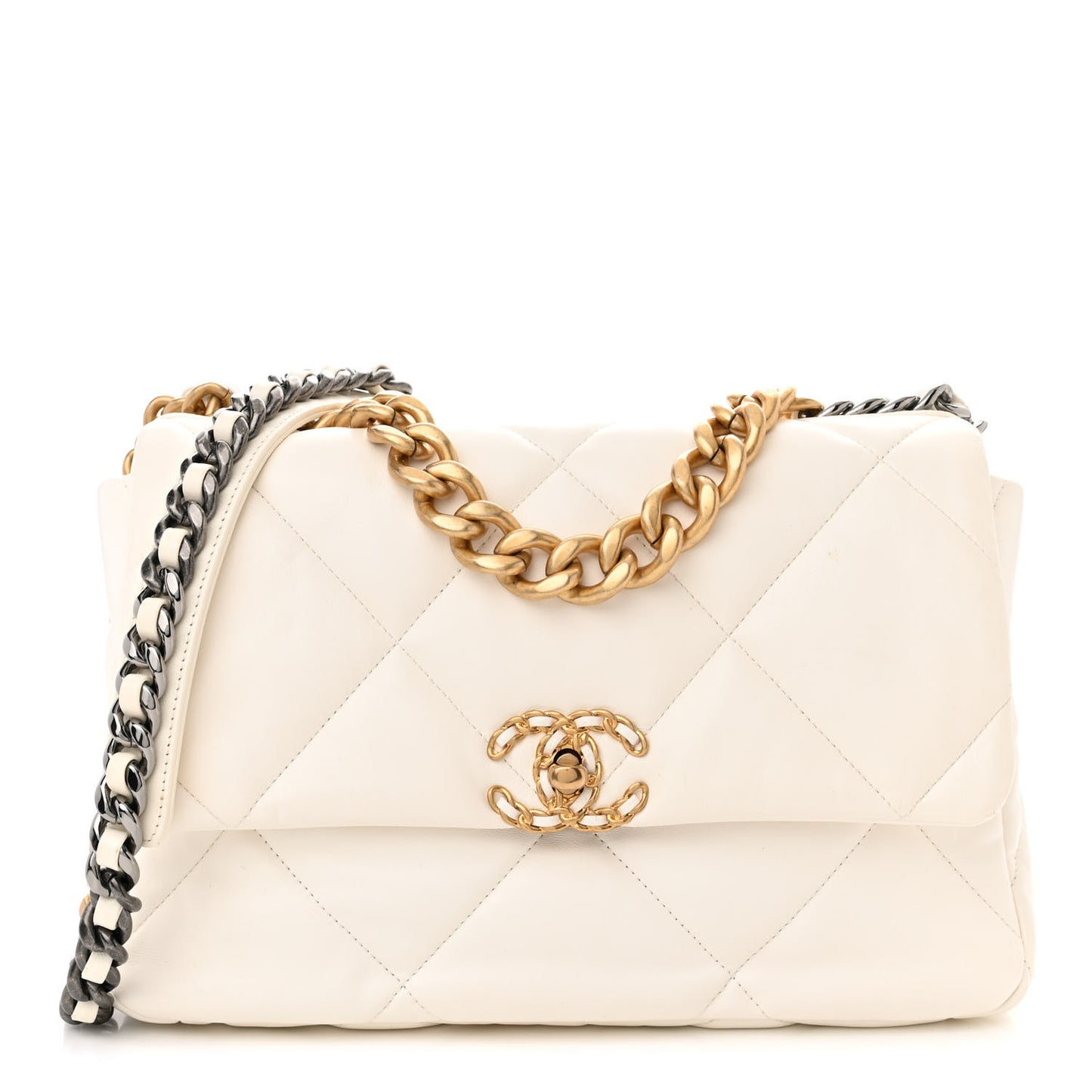 Goatskin Quilted Large Chanel 19 Flap White