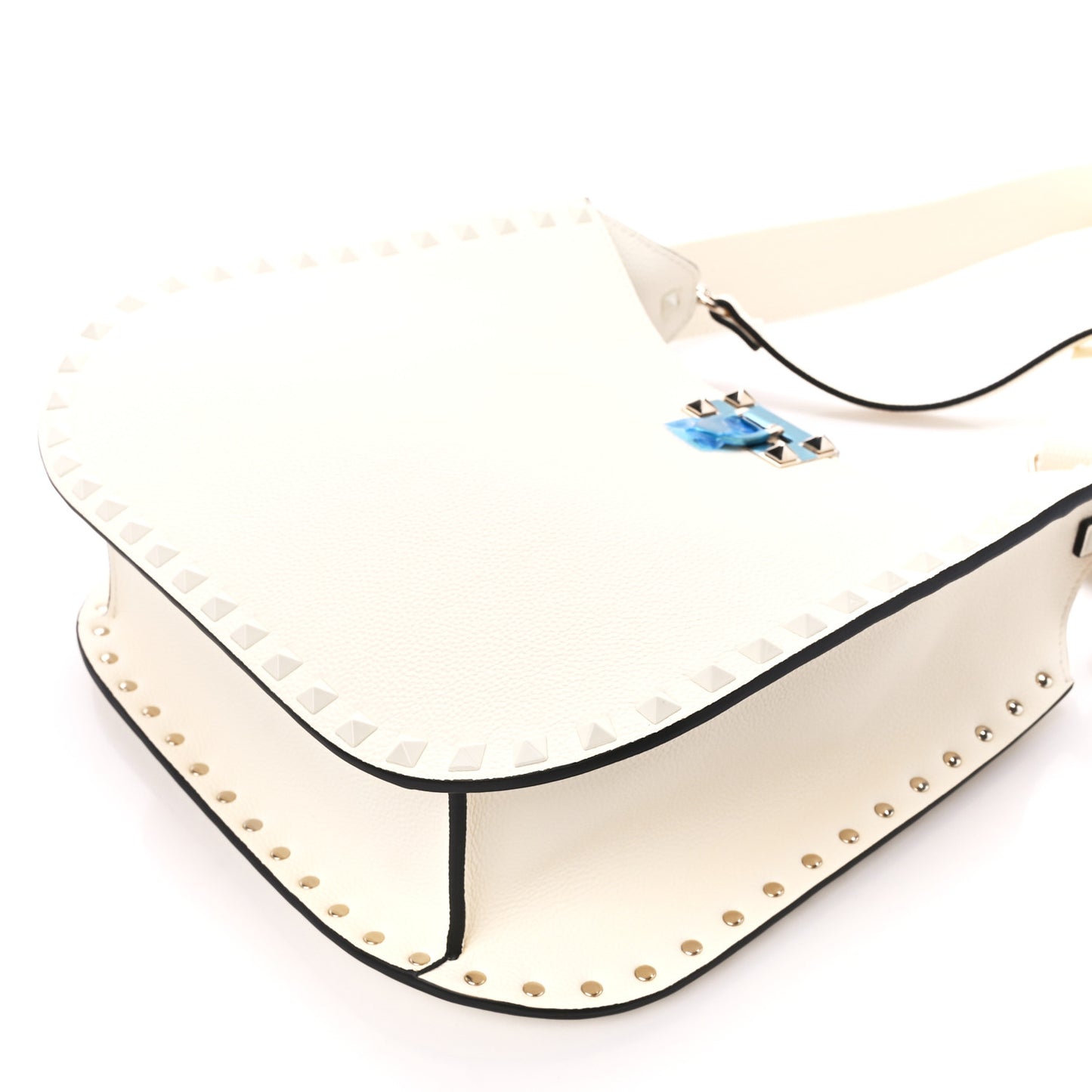 Grainy Calfskin Rockstud Flip-Lock Hobo Bag Ivory