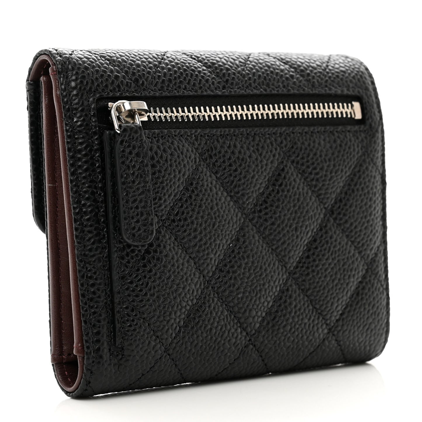 Caviar Quilted Compact Flap Wallet Black