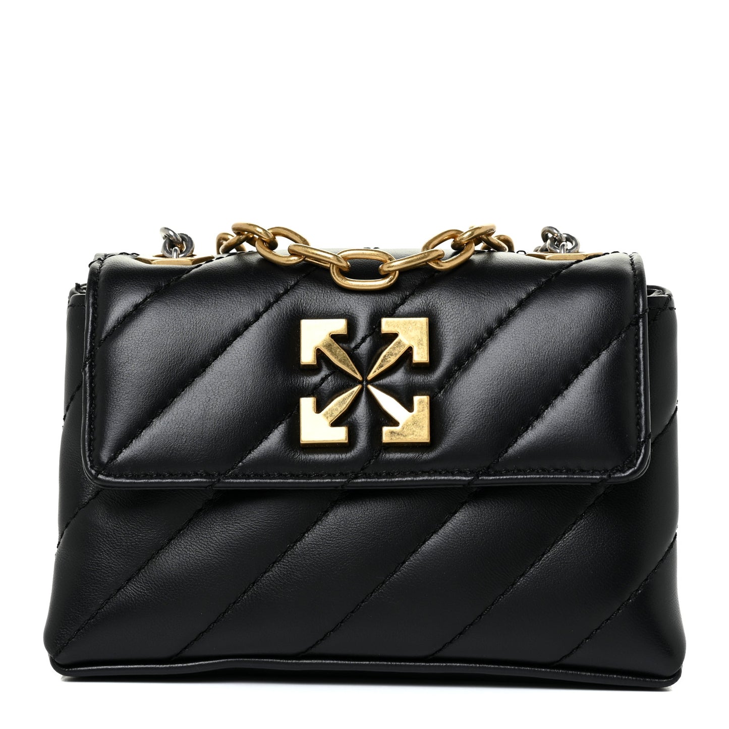 Calfskin Diagonal Quilted Jackhammer 17 Shoulder Bag Black