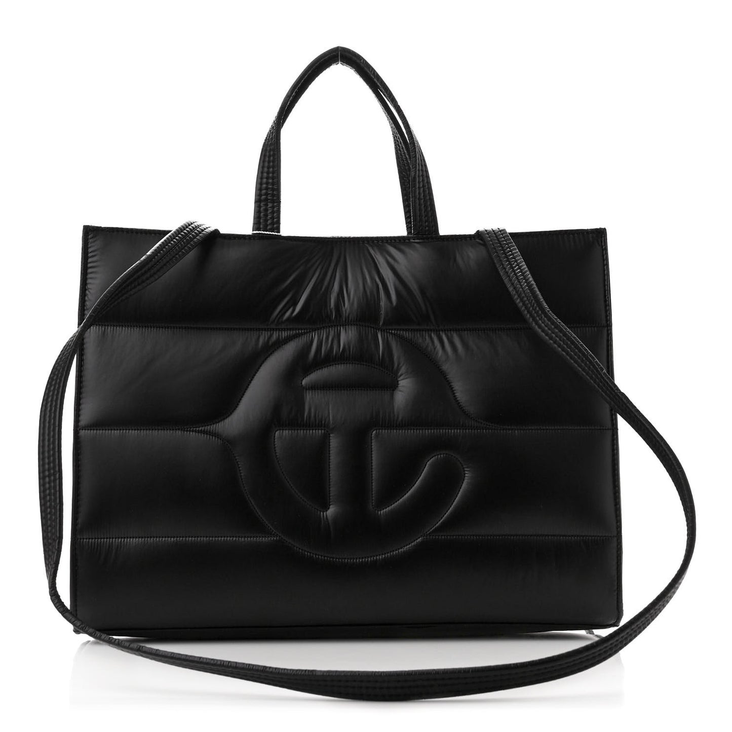 Nylon Medium Puff Shopping Bag Black