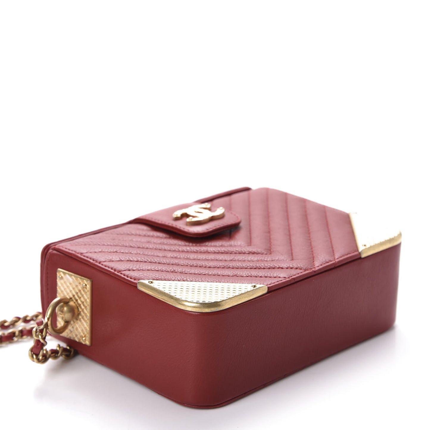 Calfskin Chevron Quilted Rock The Corner Minaudiere Bag Red