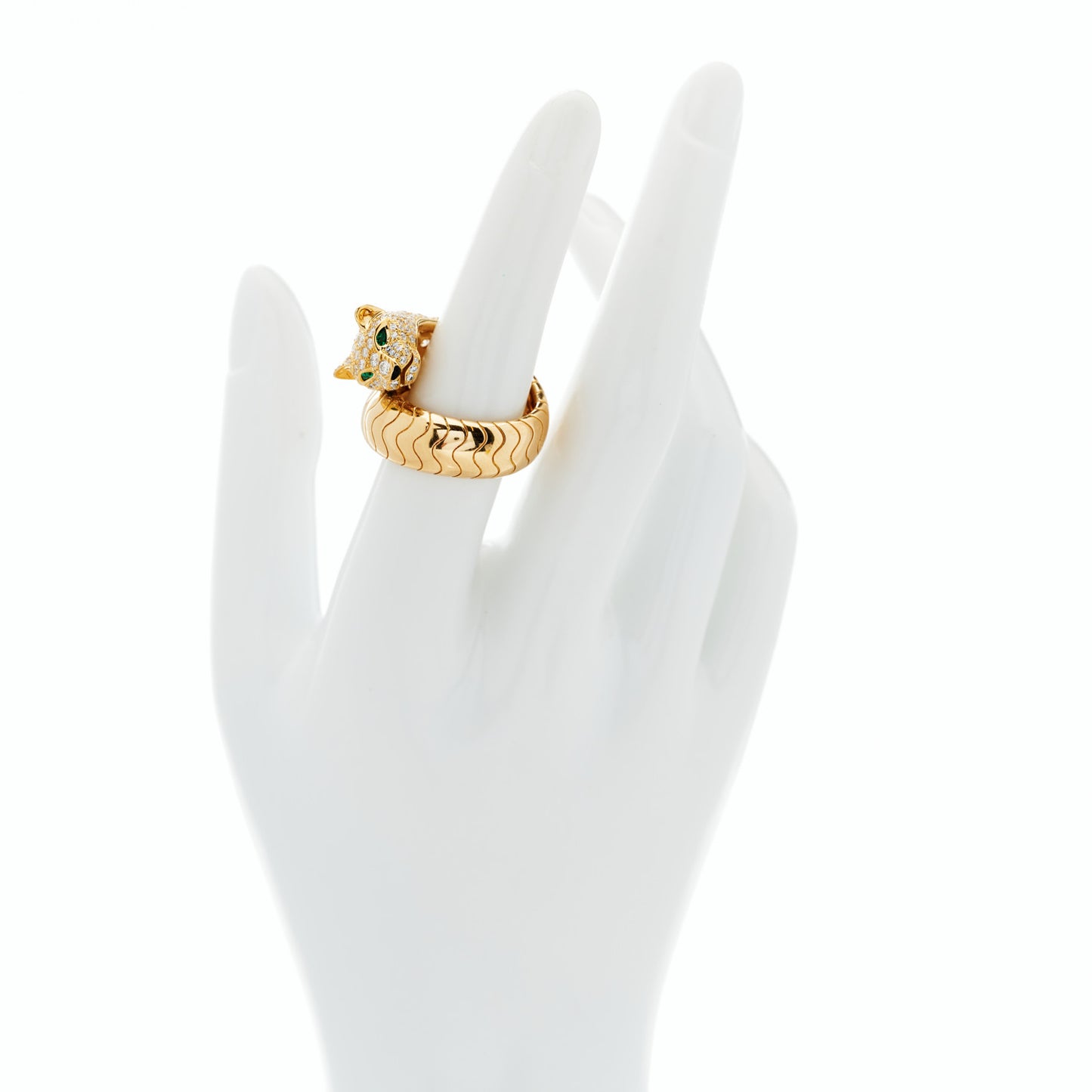 18K Yellow Gold Diamond Tsavorite Black Onyx Panthere De Cartier Bypass Ring 55 7.25