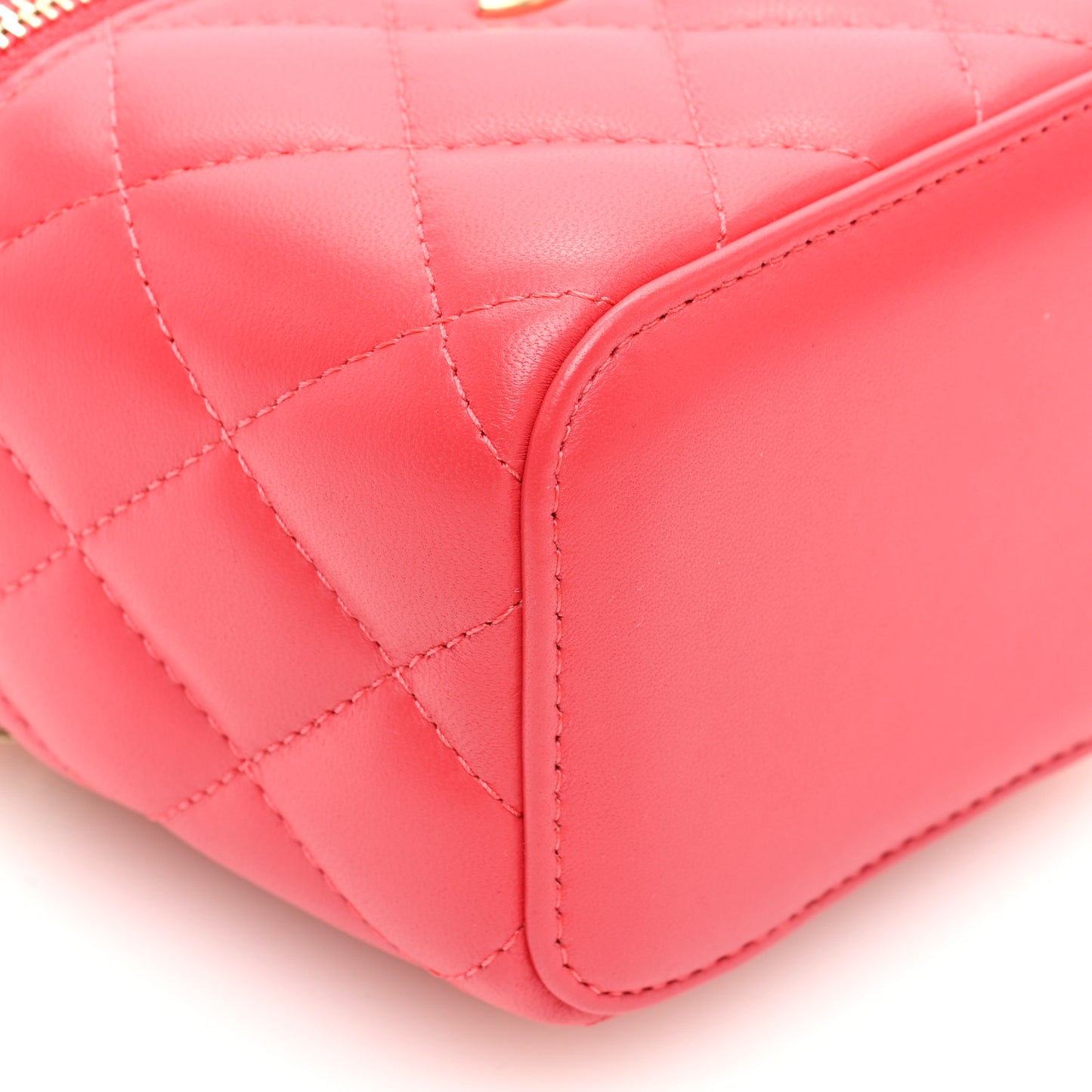 Lambskin Quilted Pearl Crush Mini Vanity Case With Chain Dark Pink