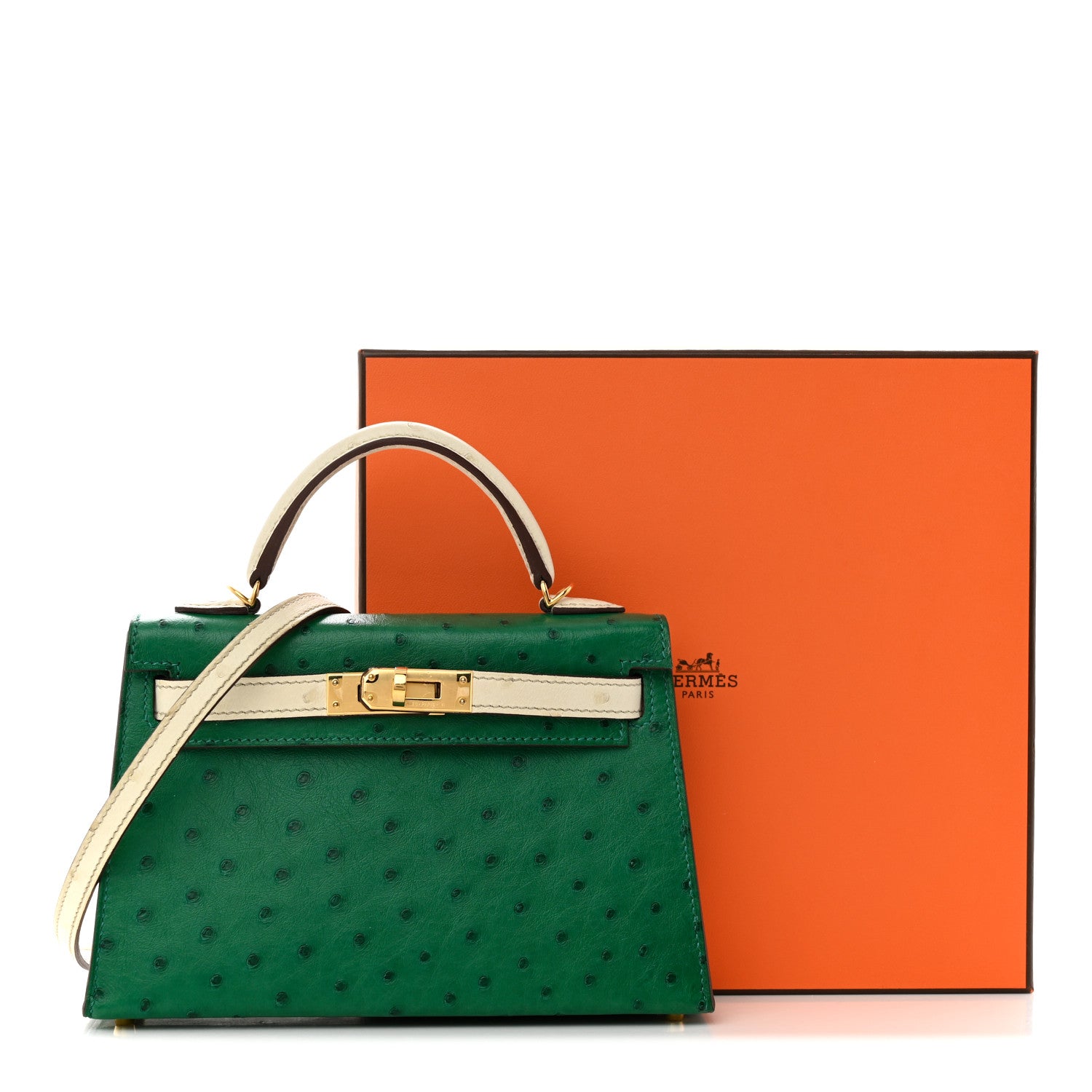Hermes Ostrich Horseshoe Mini Kelly Sellier 20 Vert Vertigo Nata 11 of 11