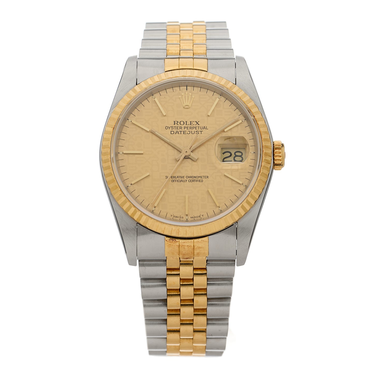 Stainless Steel 18K Yellow Gold 36mm Oyster Perpetual Datejust Watch Champagne Jubilee 16233
