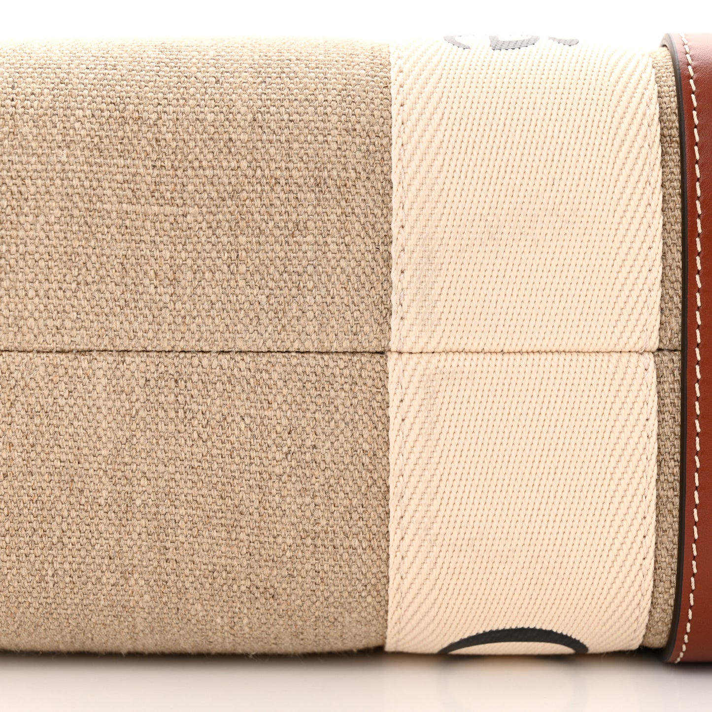 Linen Calfskin Medium Woody Ribbon Tote White Brown