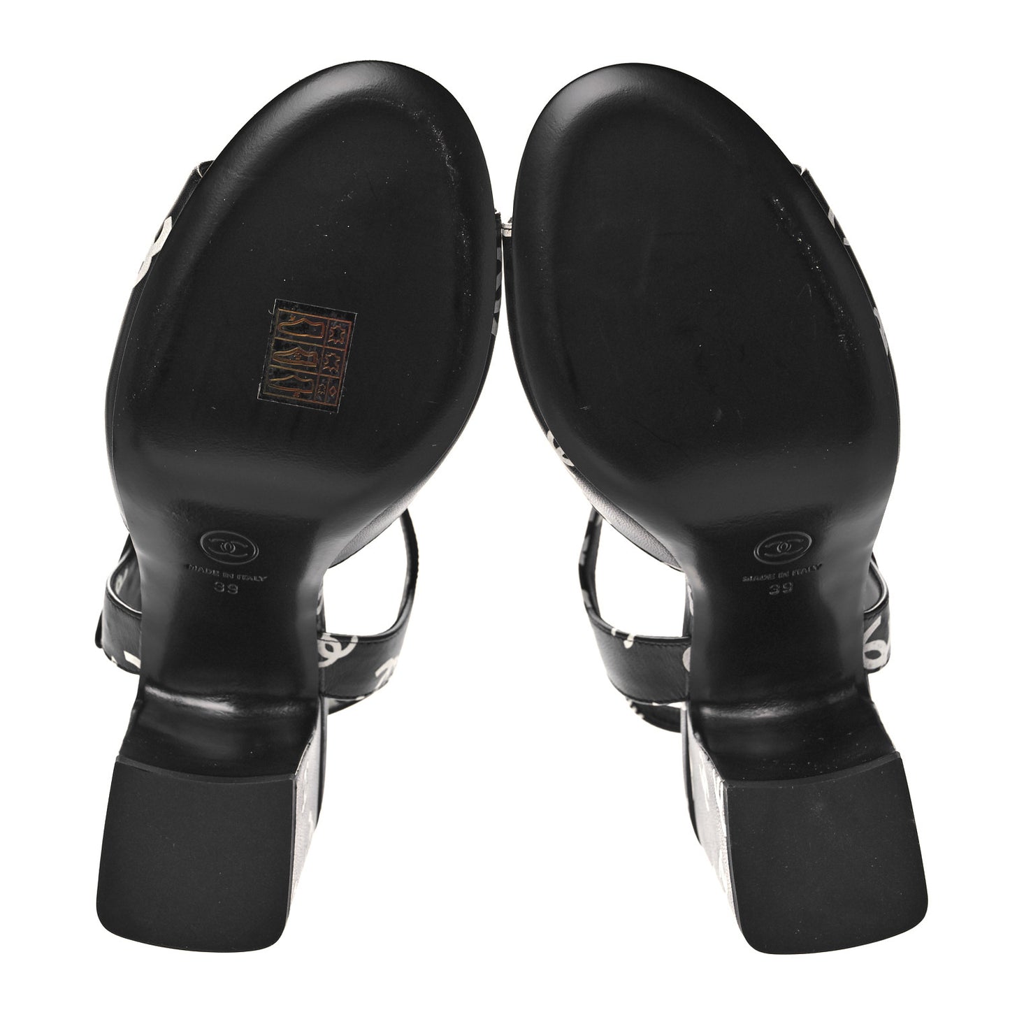 Lambskin Printed CC Sandals 39 Black White