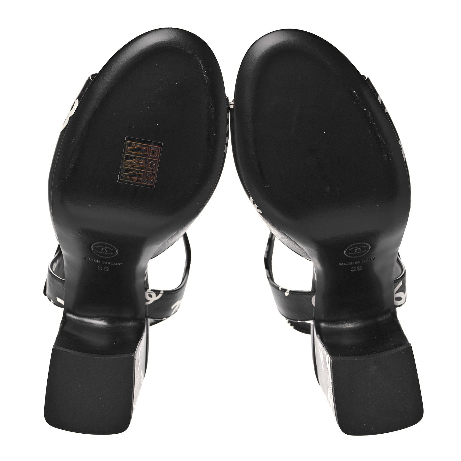 Chanel Lambskin Printed CC Sandals 39 Black White 5 of 8