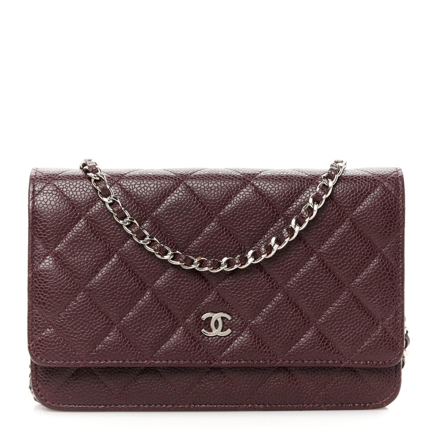 Caviar Quilted Wallet On Chain WOC Burgundy