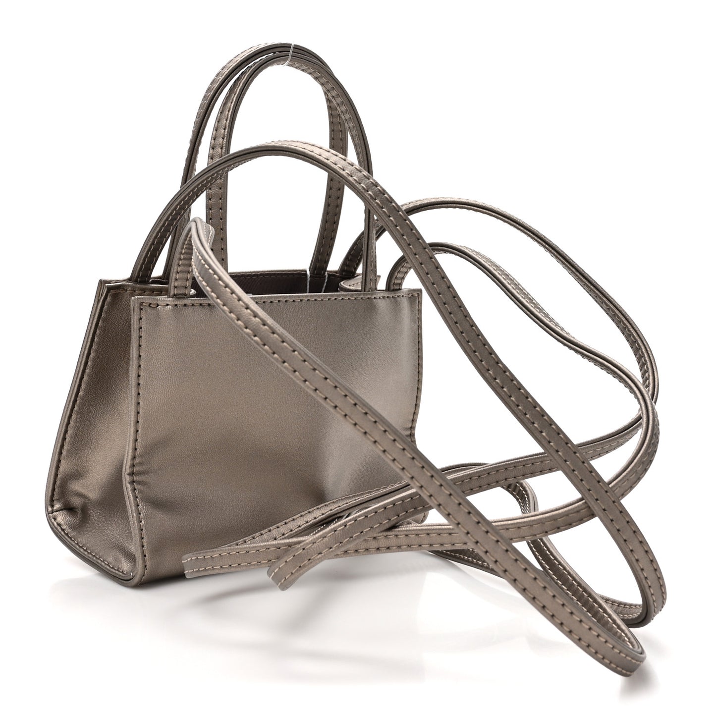 Metallic Vegan Leather Small Shopping Bag Bronze