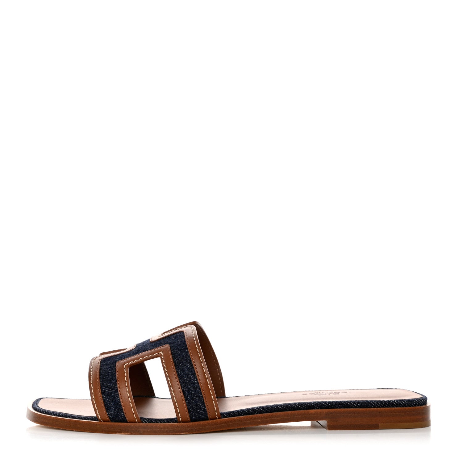 Hermes Calfskin Denim Oran Sandals 38.5 Bleu Brut Gold 1 of 9