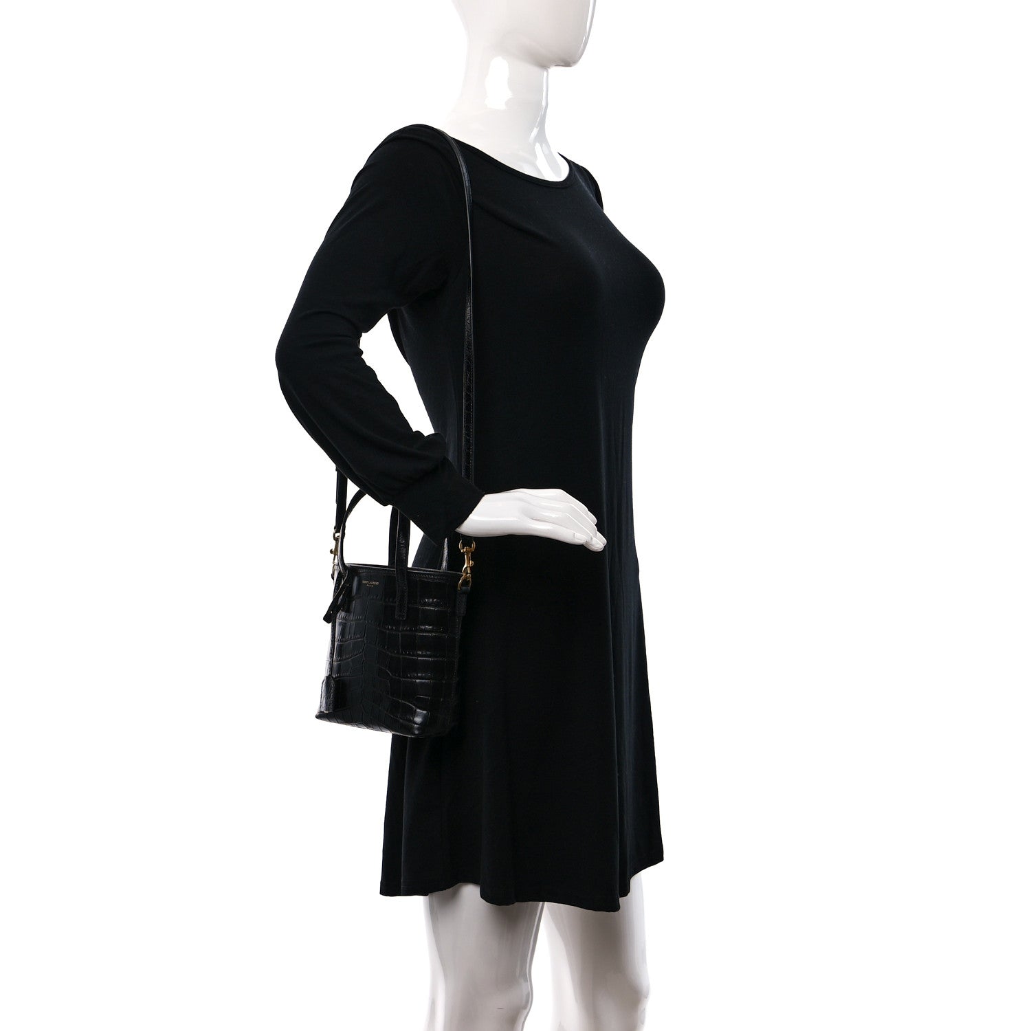 Saint Laurent Calfskin Crocodile Embossed Paris Mini Toy Shopper Tote Black 2 of 9