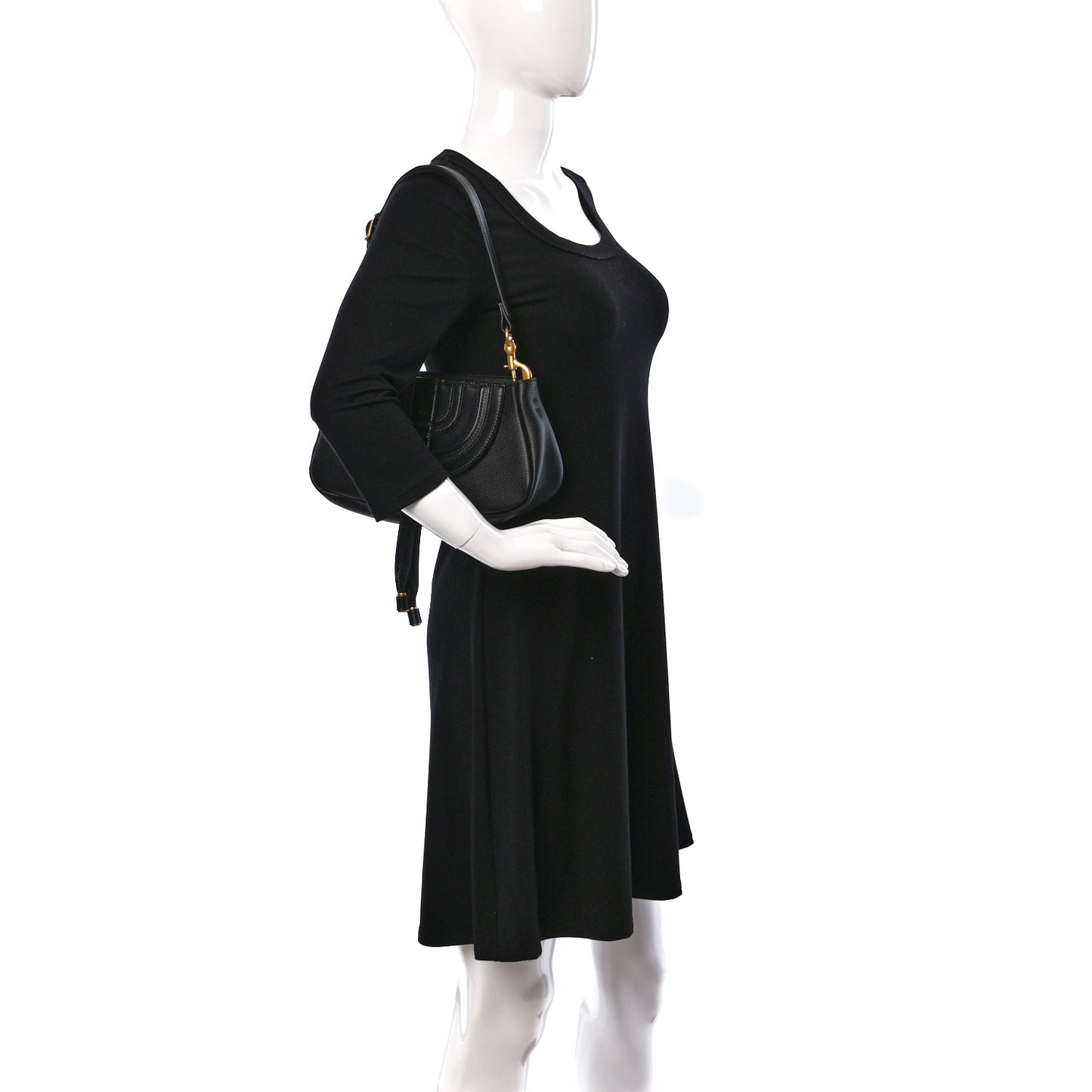 Shiny Grained Calfskin Marcie Clutch Black