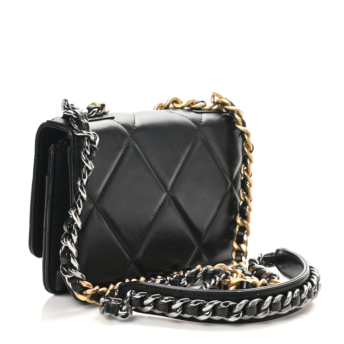 Lambskin Quilted Chanel 19 Wallet On Chain WOC Black