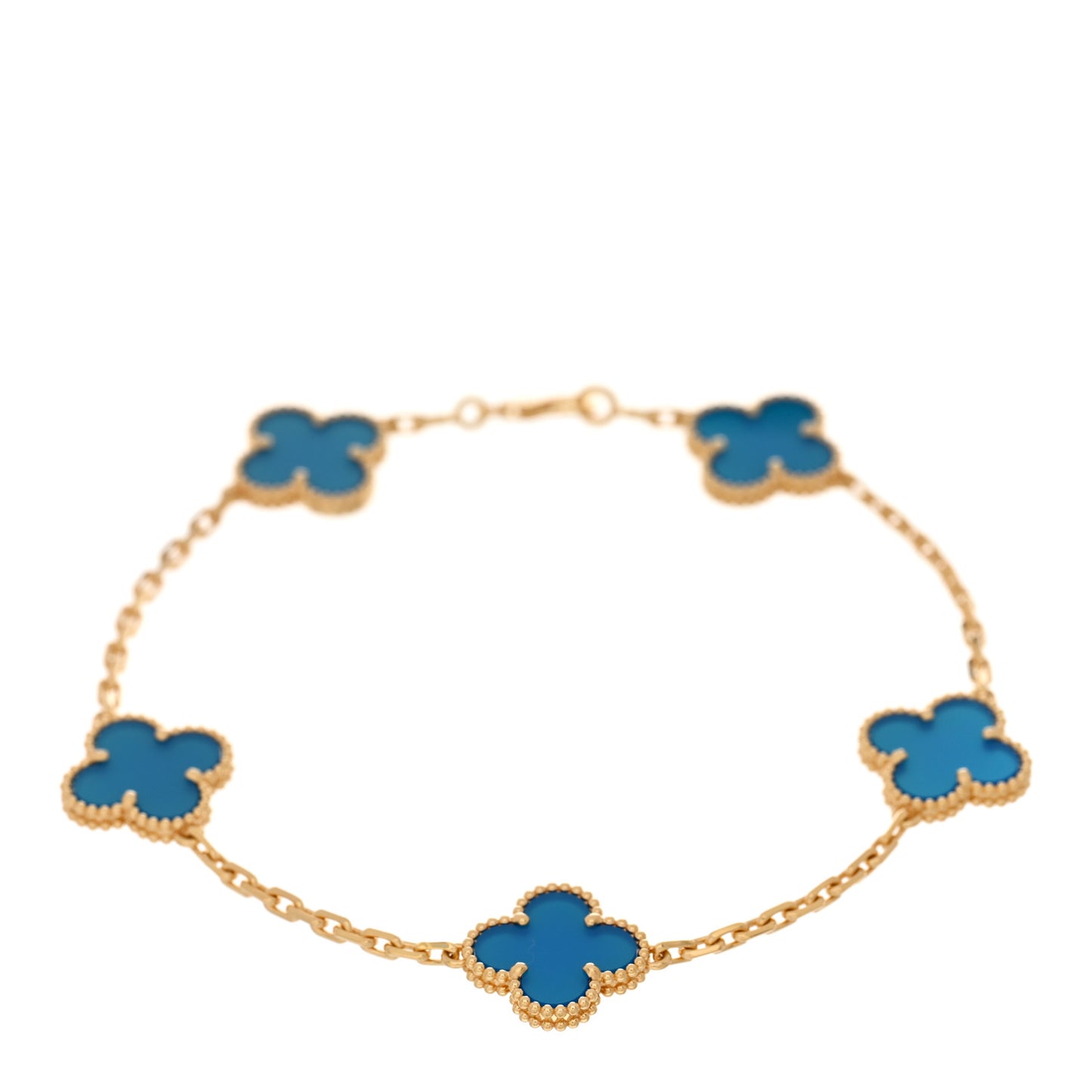 18K Yellow Gold Blue Agate 5 Motifs Vintage Alhambra Bracelet