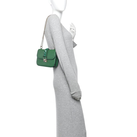 Vitello Small Glam Lock Rockstud Flap Gea Green