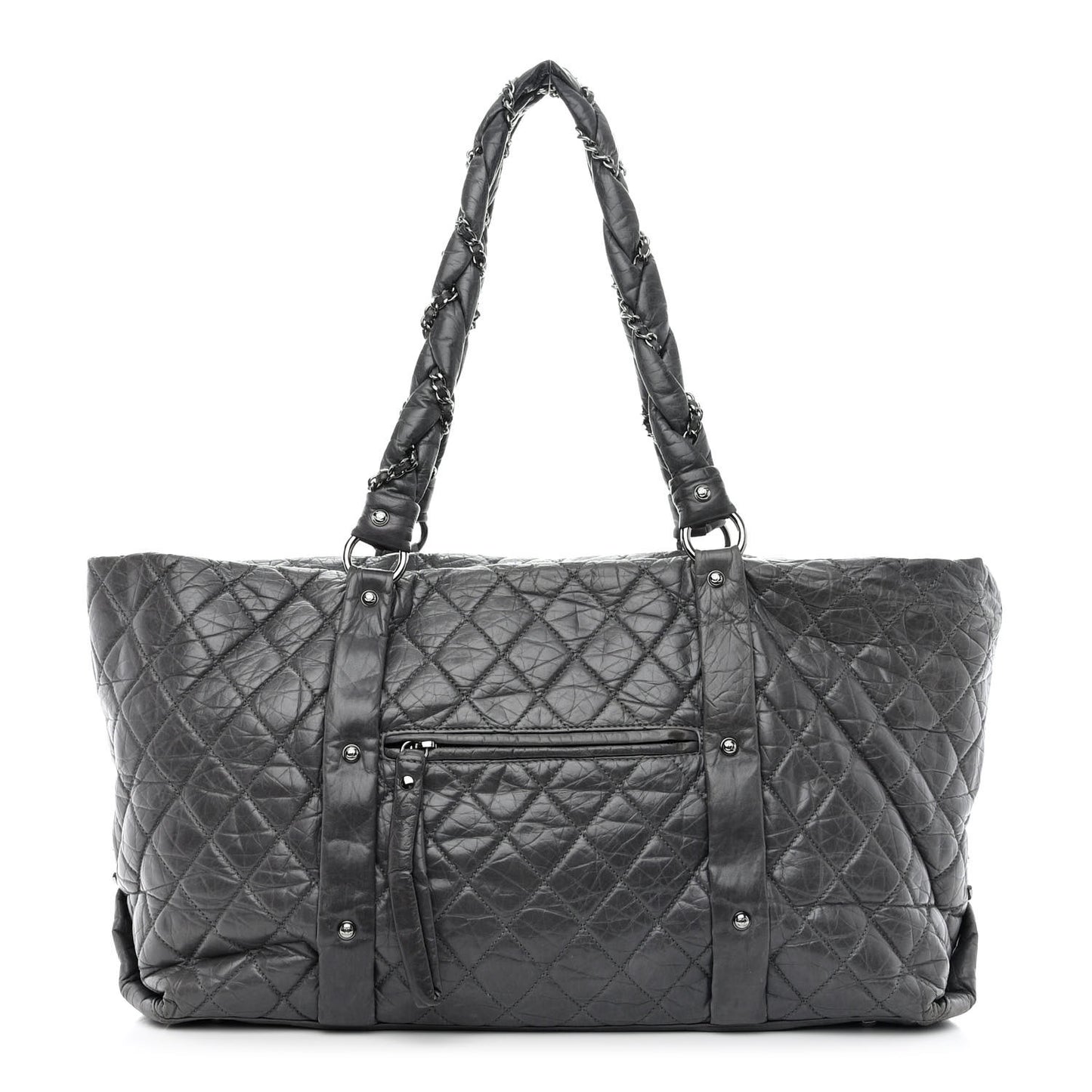 Aged Calfskin Vintage Ligne XL Lady Braid Tote Grey
