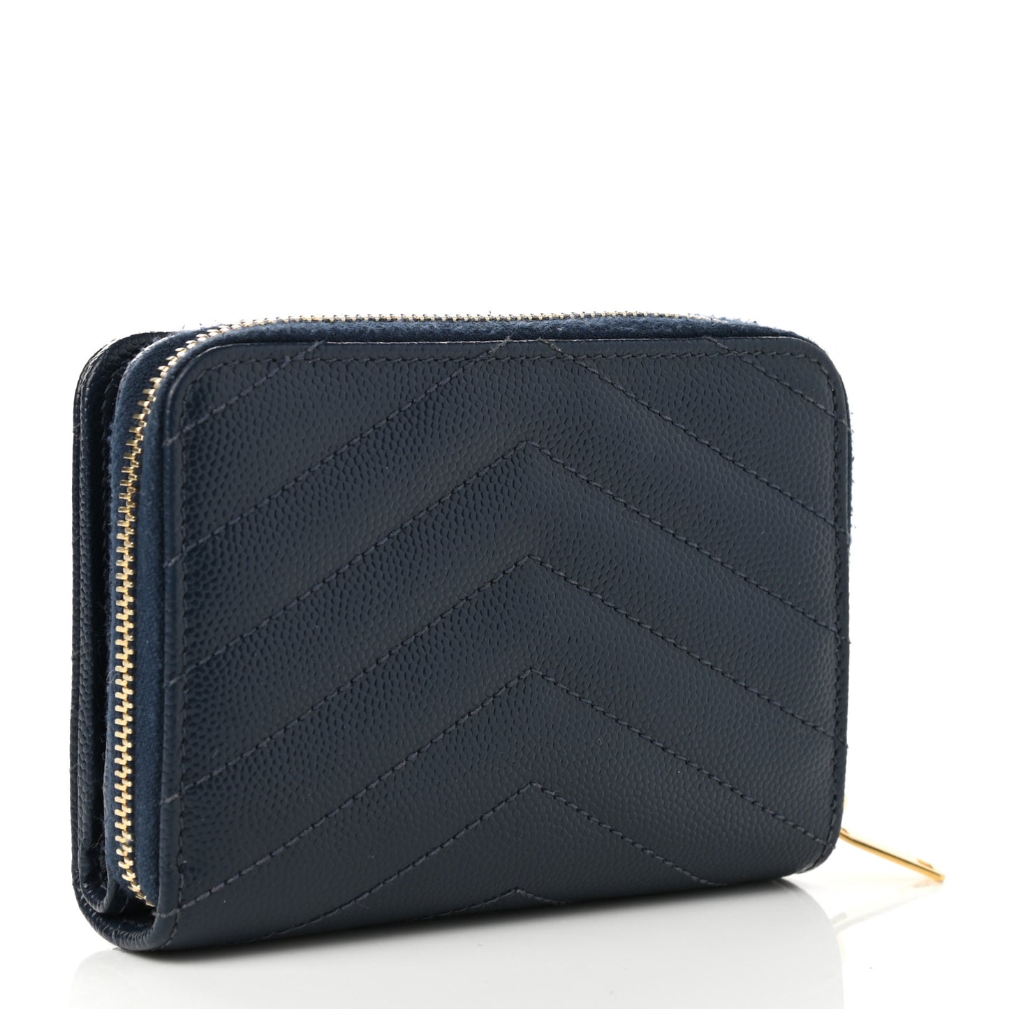 Grain De Poudre Matelasse Chevron Monogram Compact Zip Around Wallet Deep Marine