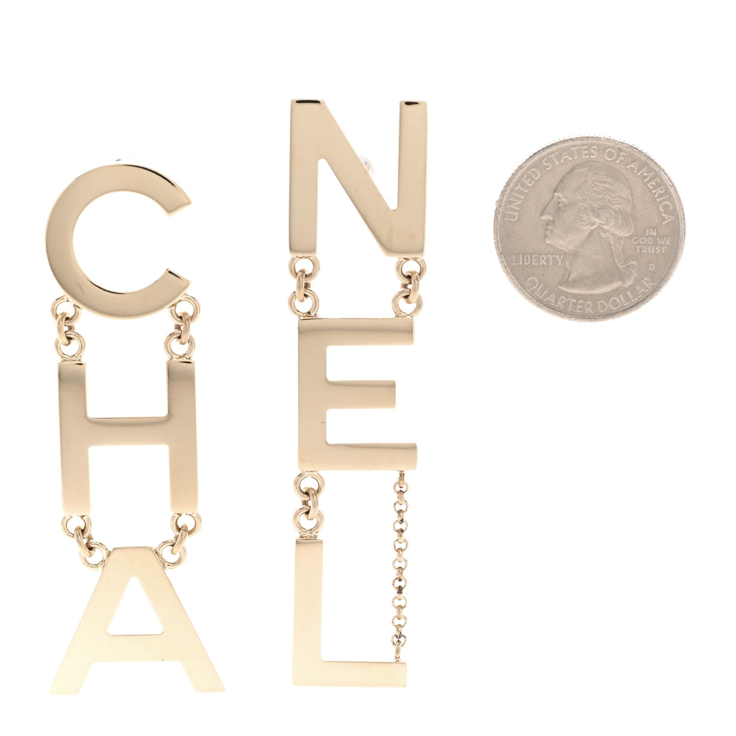 Chanel Metal Cha-Nel Logo Drop Earrings Gold 2 of 5