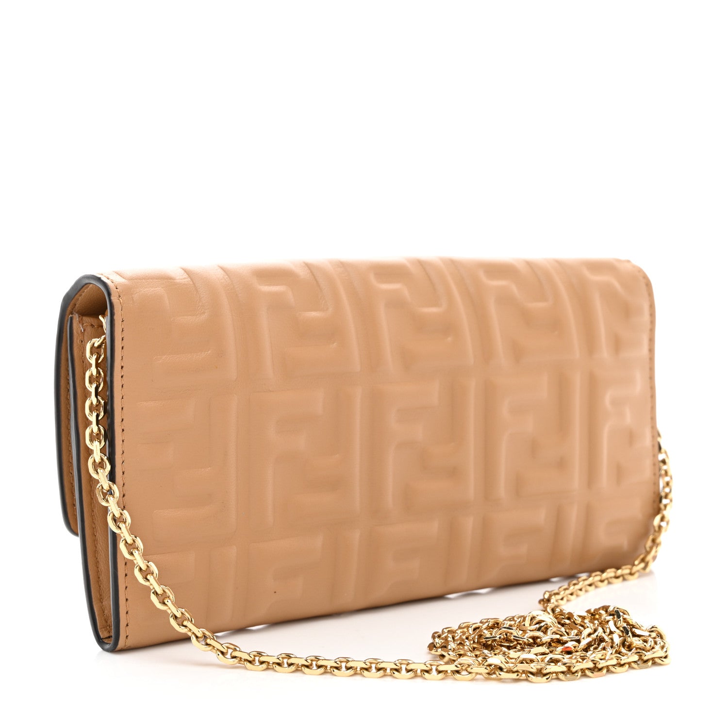 Fendi Nappa Matisse FF Embossed Continental Wallet On Chain Miele Scuro 3 of 11