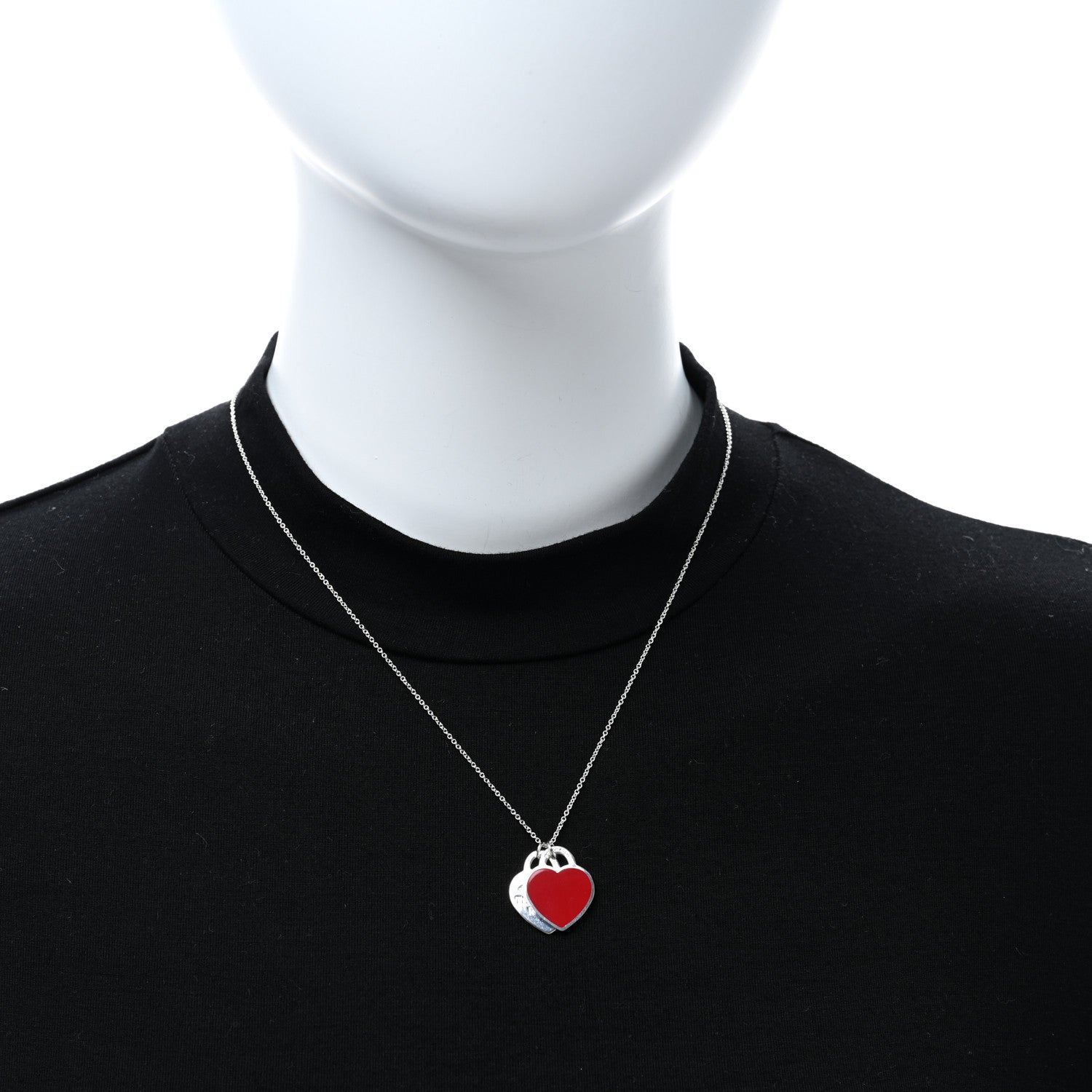 Tiffany Sterling Silver Enamel Return to Tiffany Double Heart Tag Pendant Necklace Red 3 of 5