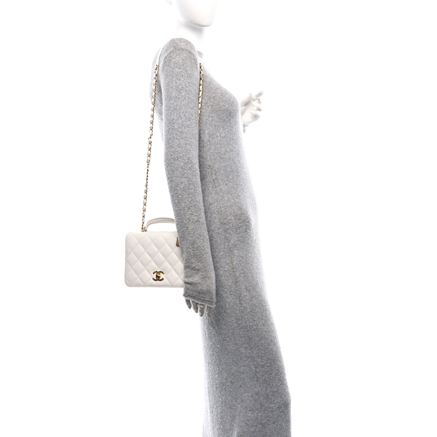 Caviar Quilted Mini Top Handle Flap White