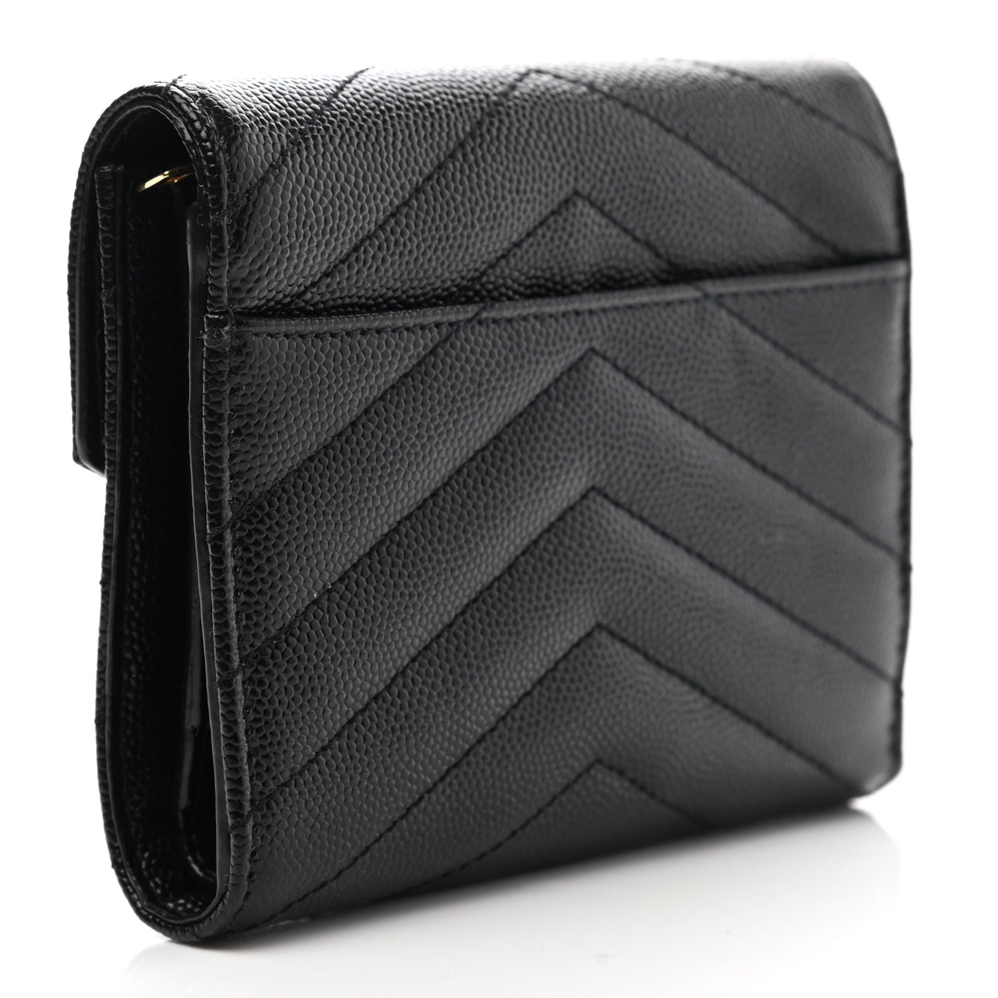 Grain De Poudre Matelasse Chevron Monogram Compact Tri Fold Wallet Black