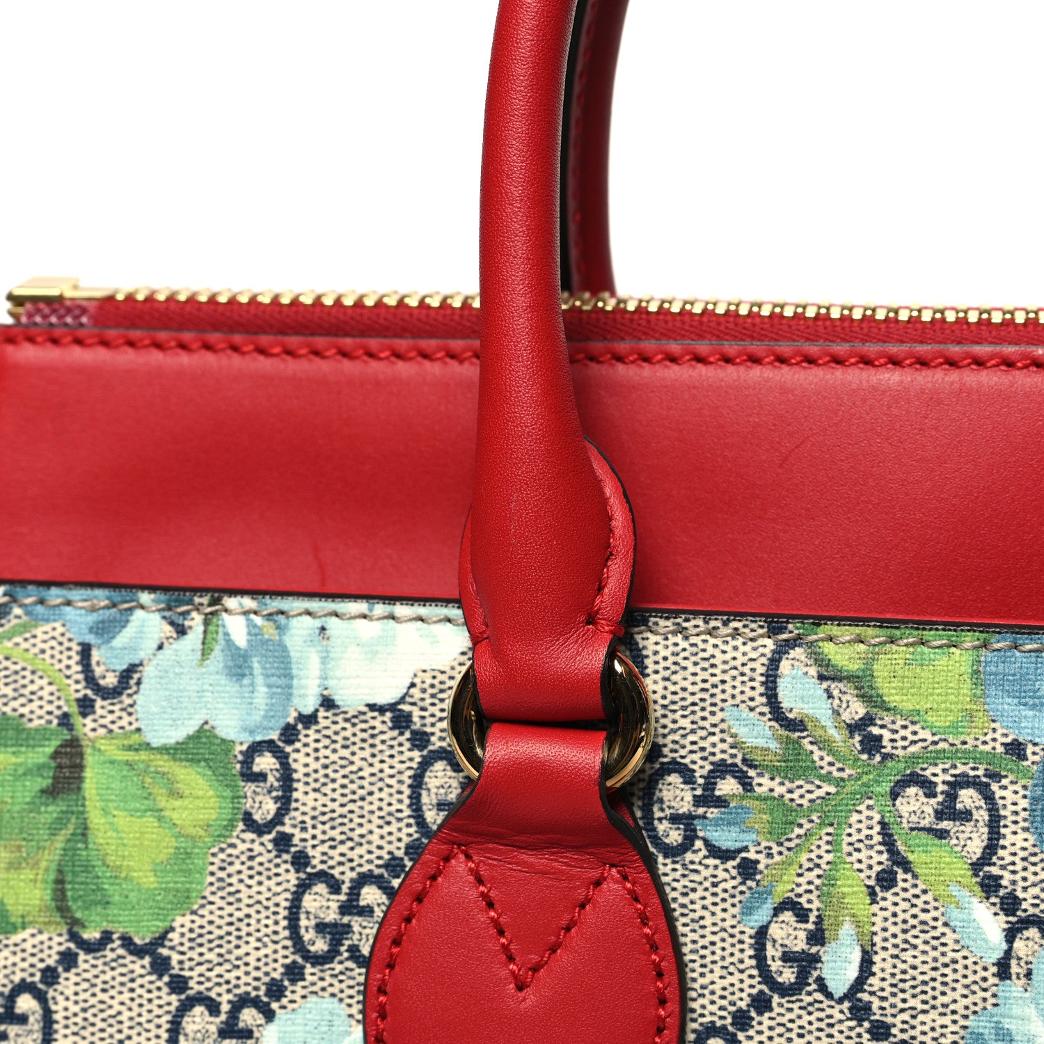 Gucci GG Supreme Monogram Blooms Medium Zip Top Tote Beige Blue Navy Hibiscus Red 11 of 11