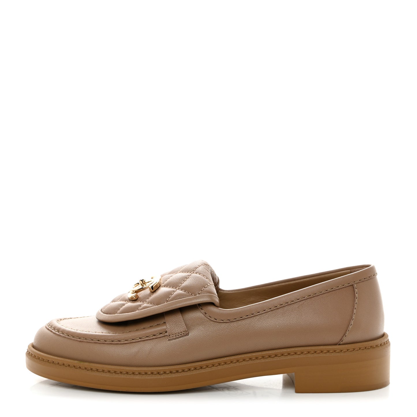 Lambskin Quilted CC Turnlock Loafers 37 Beige
