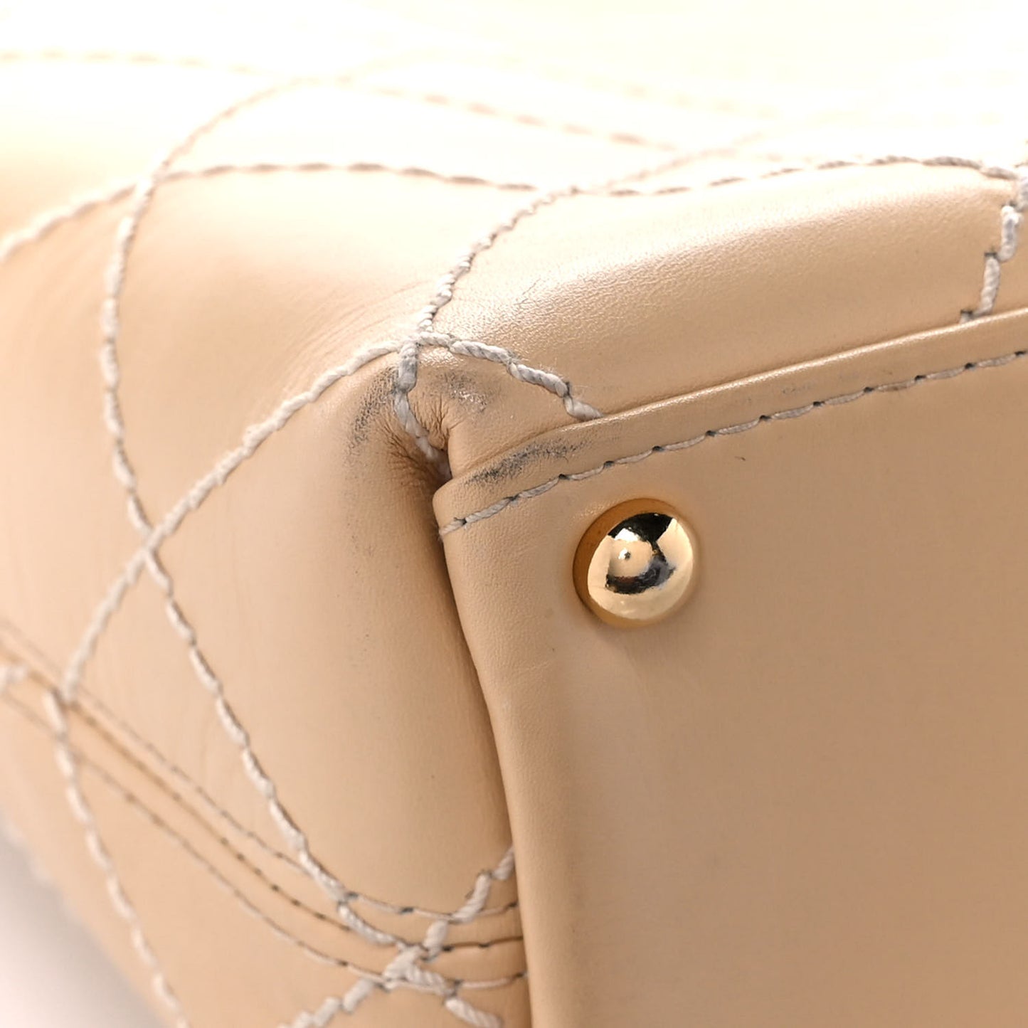 Calfskin Stitched Shoulder Bag Beige