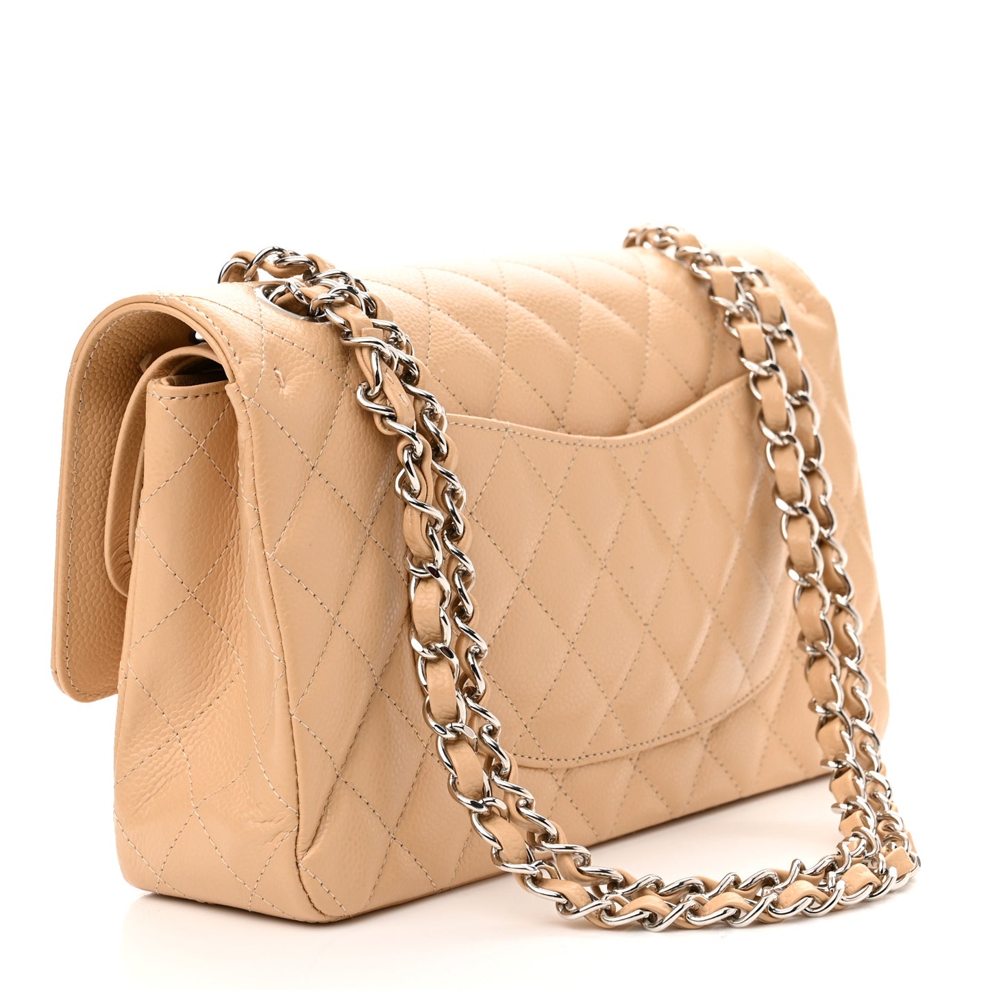 Caviar Quilted Medium Double Flap Beige