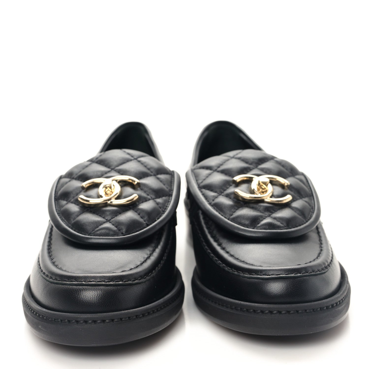 Chanel Lambskin Quilted CC Turnlock Loafers 38.5 Black 2 of 9