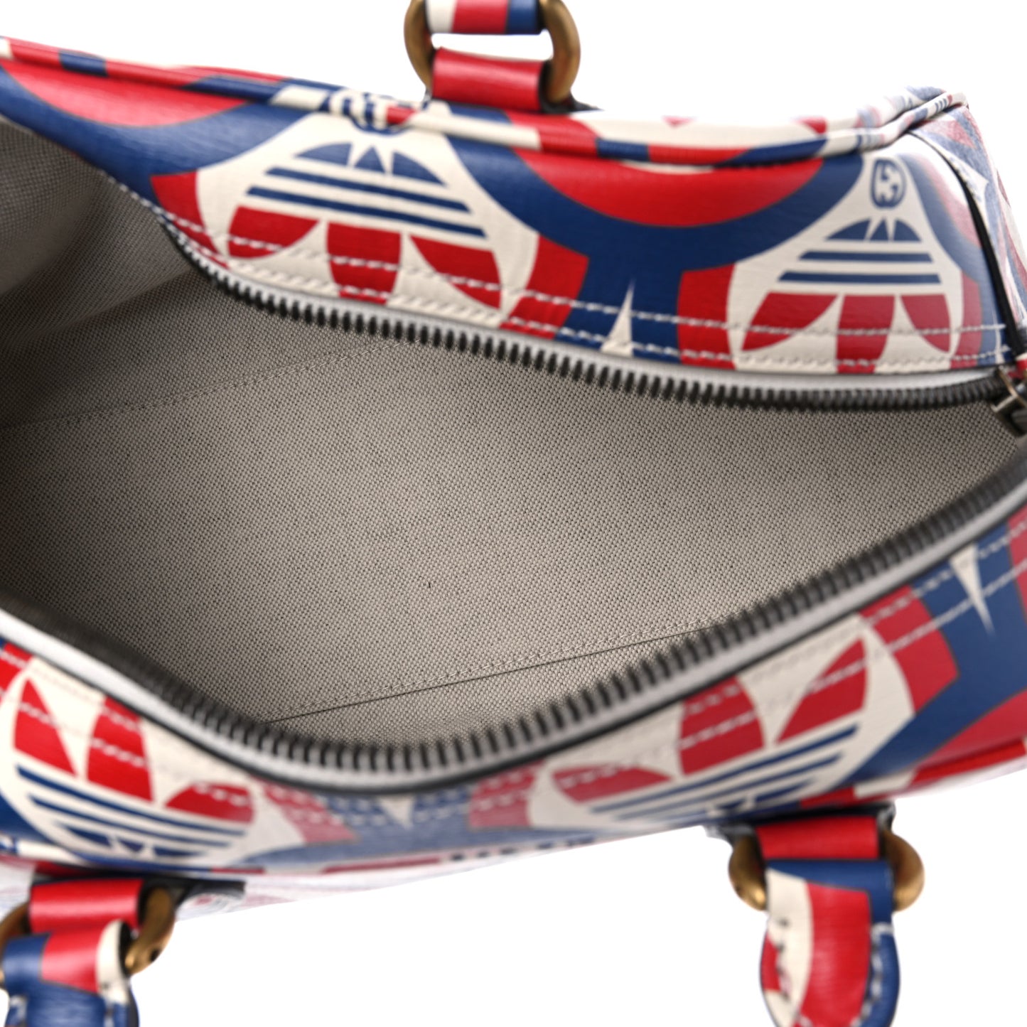 X ADIDAS Shangai Calfskin Web Trefoil Interlocking G Mini Duffle Bag Red White Blue