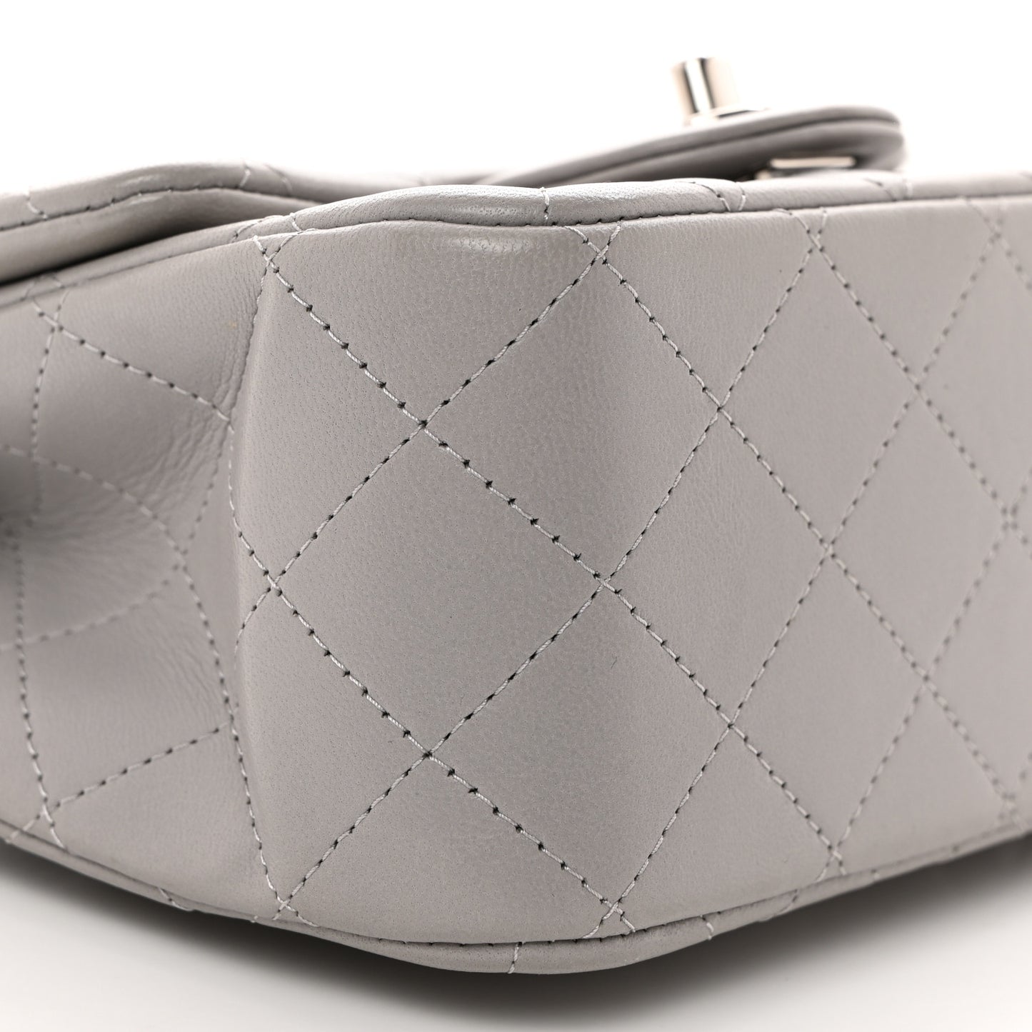 Lambskin Quilted Mini Square Flap Light Grey